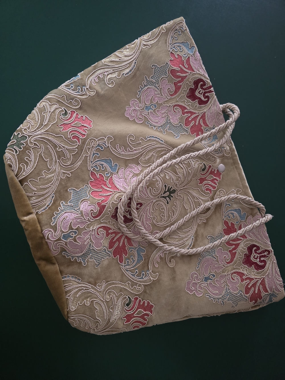 Embroidered Beige Floral Tote Bag with Rope Handles